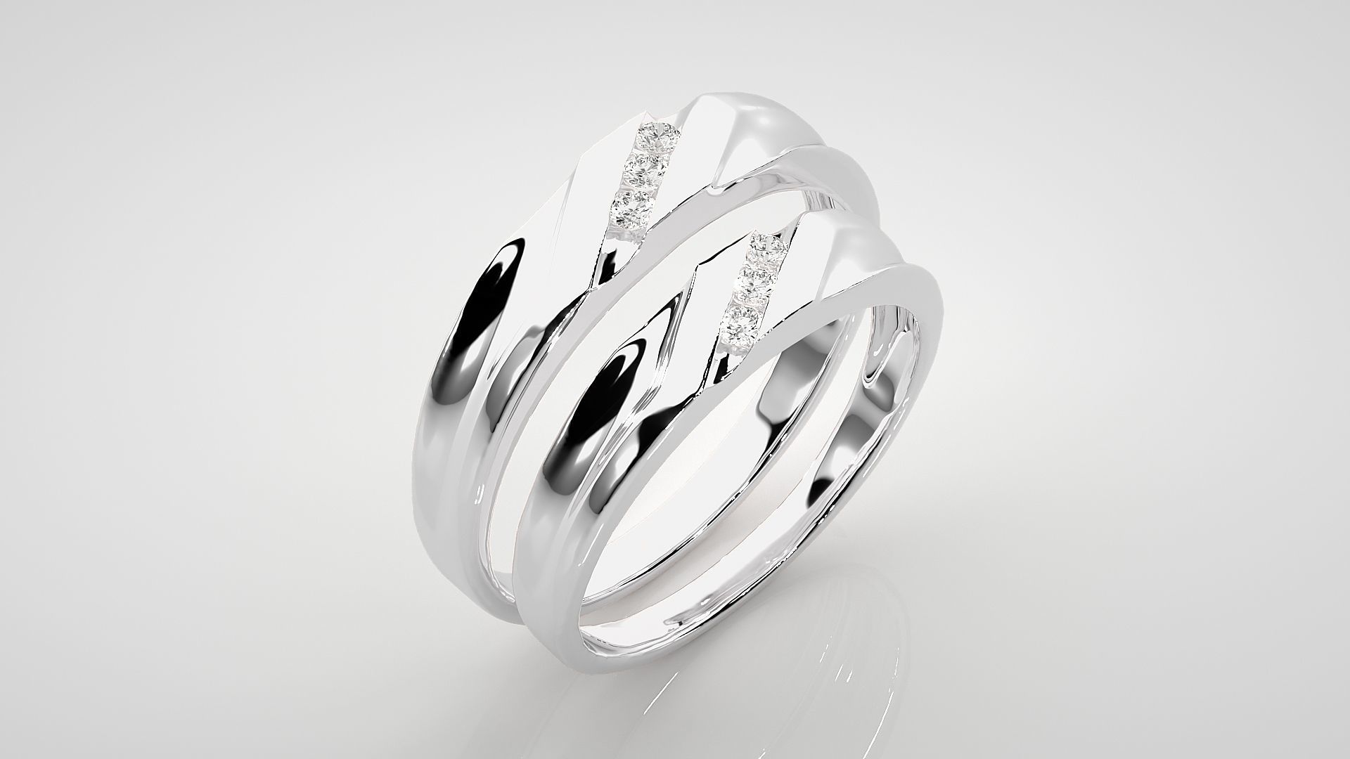Tri-Diamond Couple Band Ring 3dm stl render detail 3D print model_7