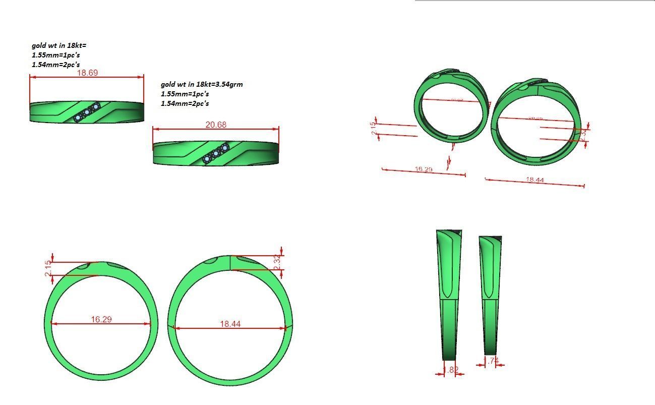 Tri-Diamond Couple Band Ring 3dm stl render detail 3D print model_12