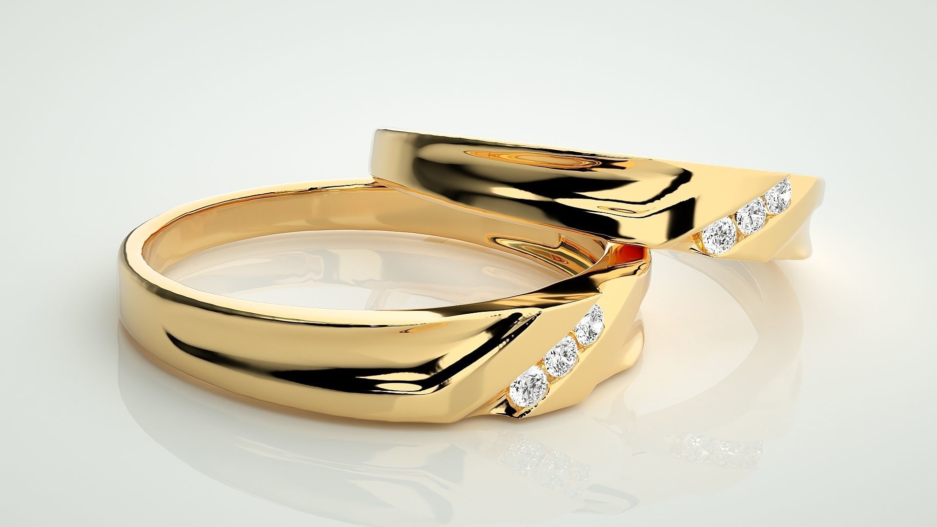 Tri-Diamond Couple Band Ring 3dm stl render detail 3D print model_9