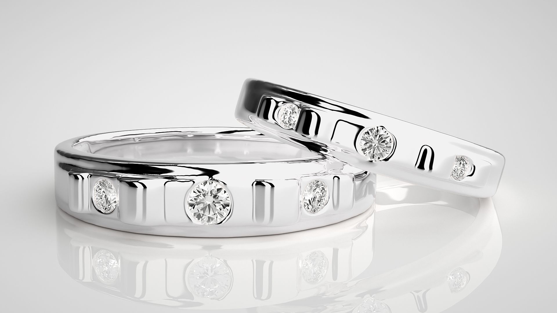 Solitaire Tri-Diamond Couple Band Ring 3dm stl render detail 3D print model_4