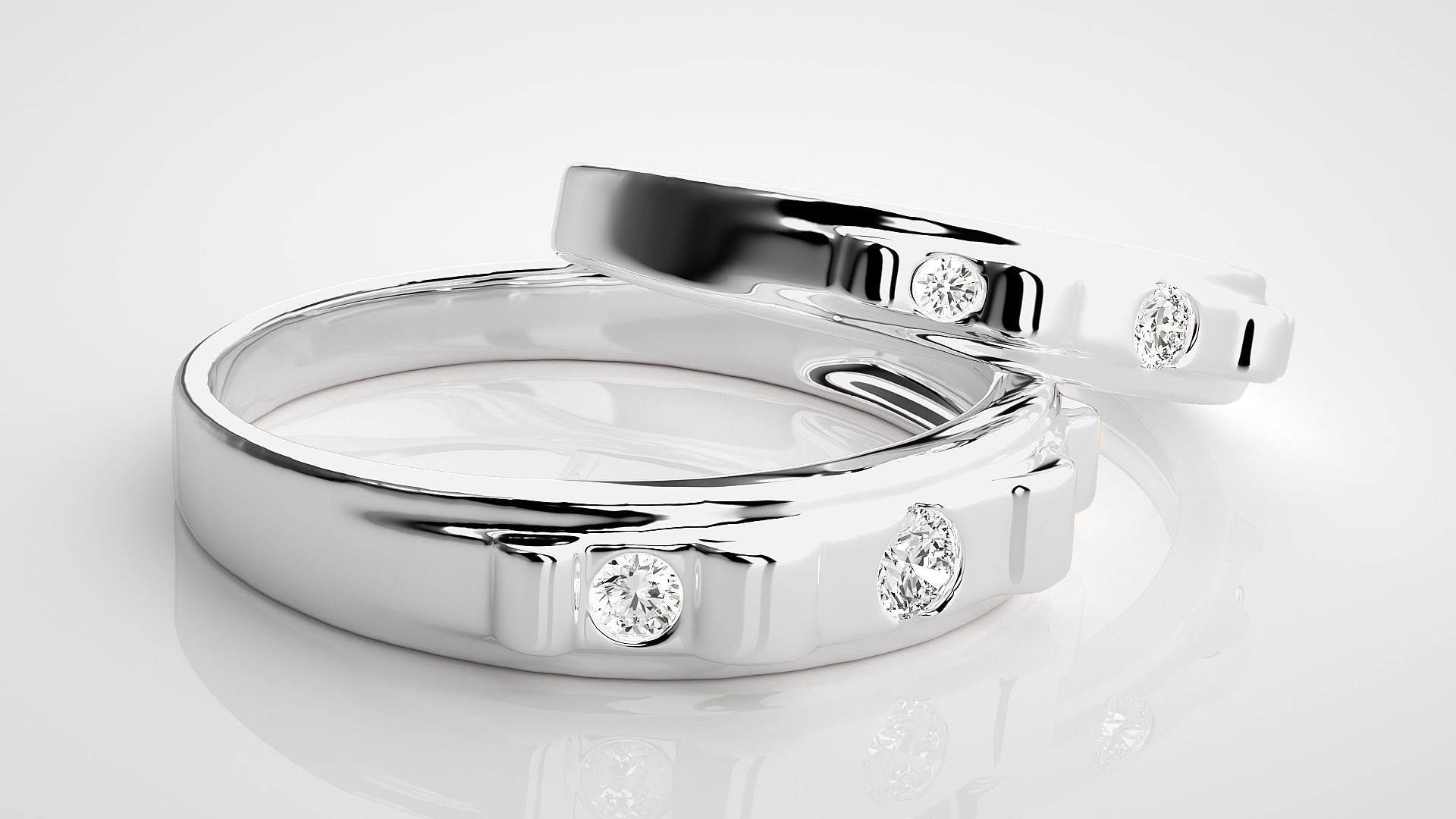 Solitaire Tri-Diamond Couple Band Ring 3dm stl render detail 3D print model_5