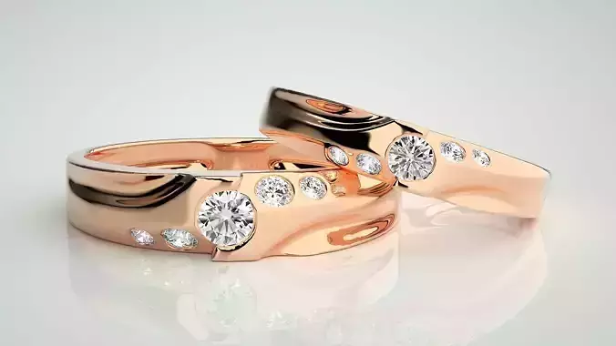 Solitaire Couple Band Ring 3dm stl render detail