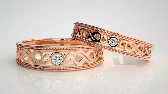 Solitaire Infinity Mesh Couple Band Ring 3dm stl render detail