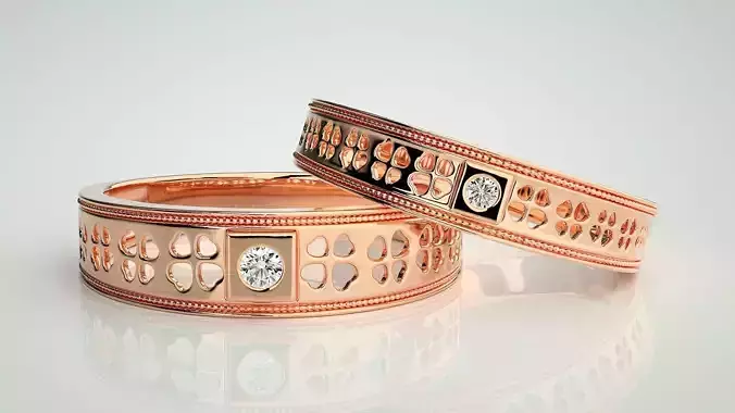 Solitaire Mesh Couple Band Ring 3dm stl render detail