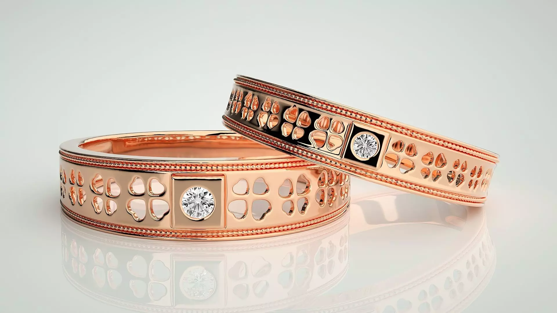 Solitaire Mesh Couple Band Ring 3dm stl render detail 3D print model_0