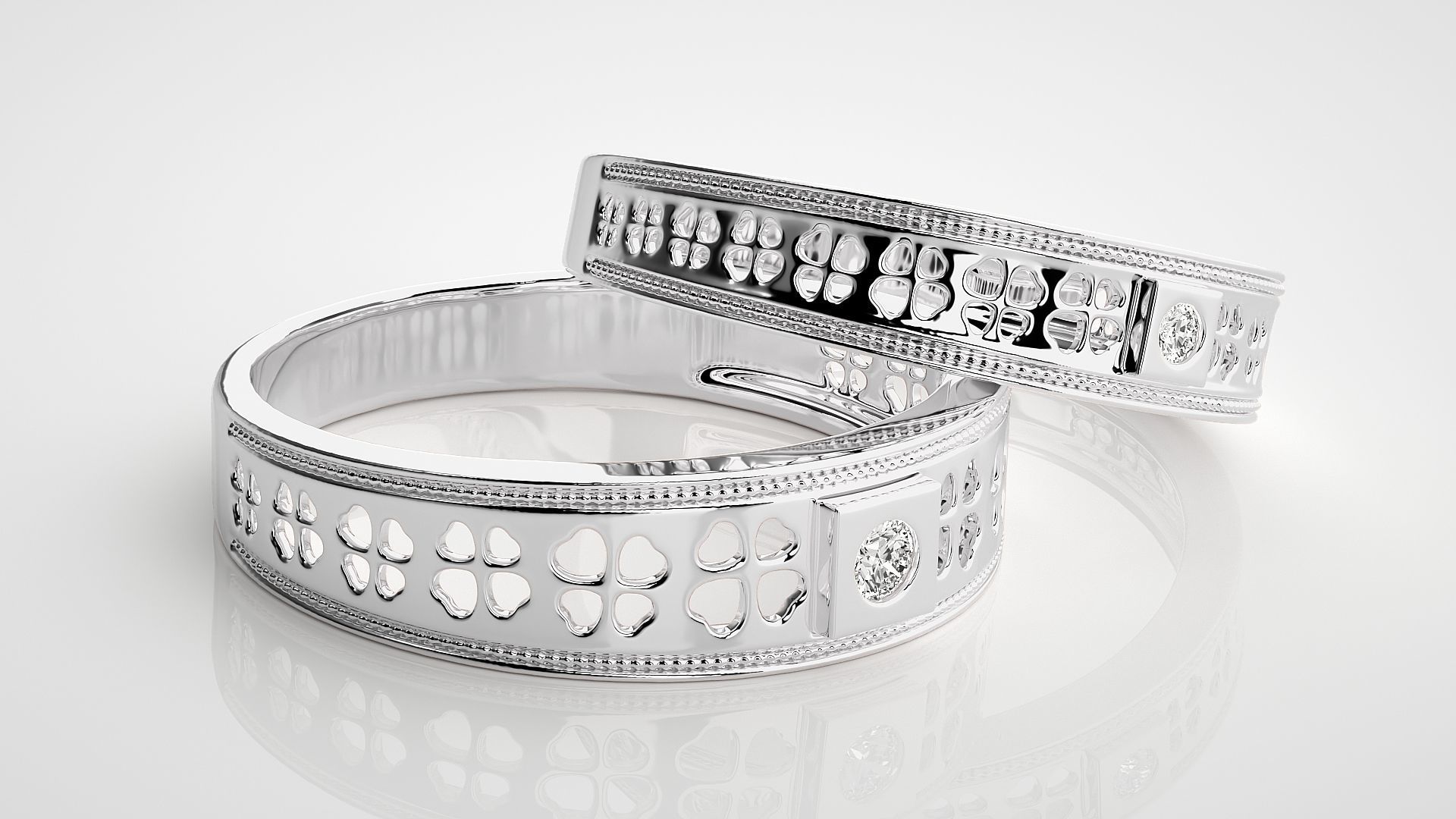 Solitaire Mesh Couple Band Ring 3dm stl render detail 3D print model_5