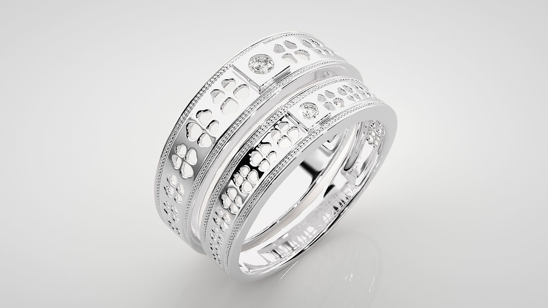 Solitaire Mesh Couple Band Ring 3dm stl render detail 3D print model_7