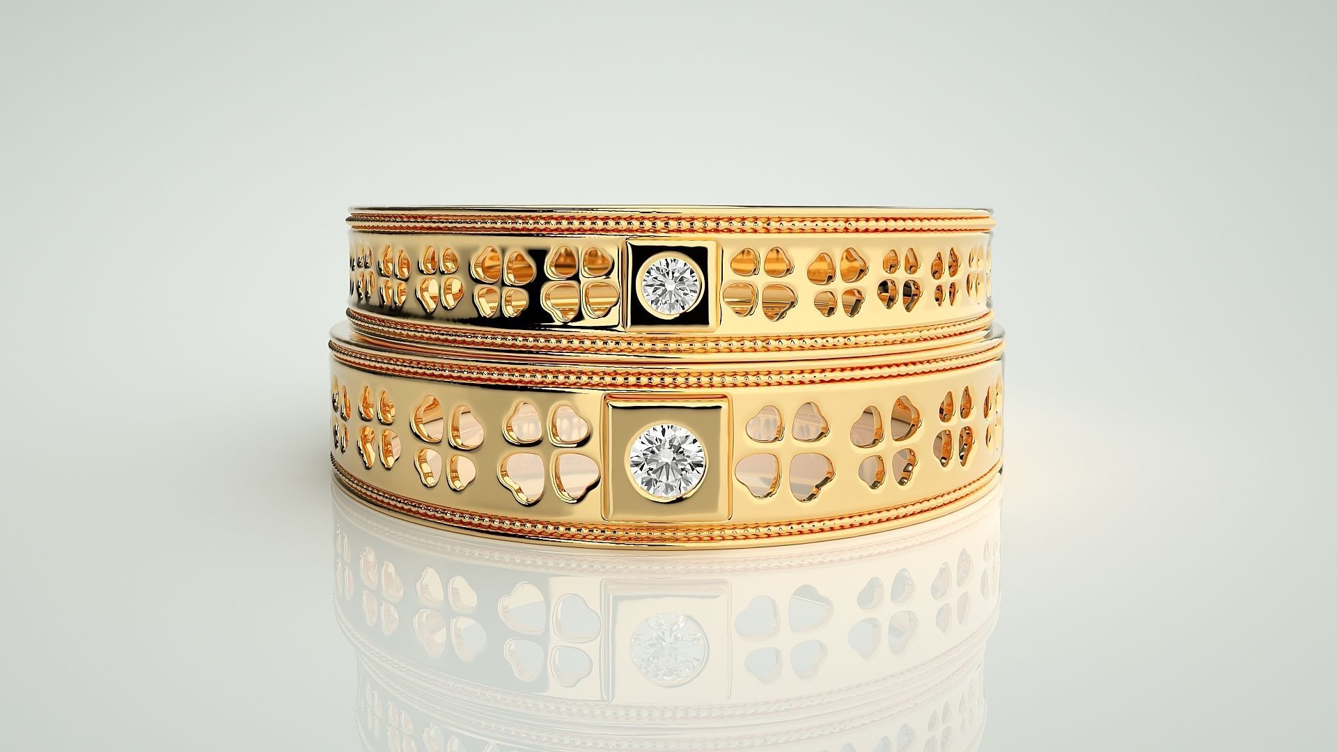 Solitaire Mesh Couple Band Ring 3dm stl render detail 3D print model_10