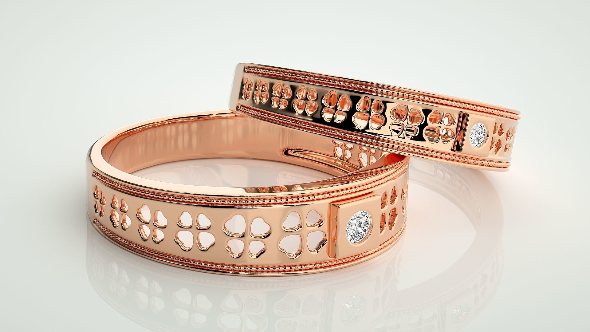 Solitaire Mesh Couple Band Ring 3dm stl render detail 3D print model_1