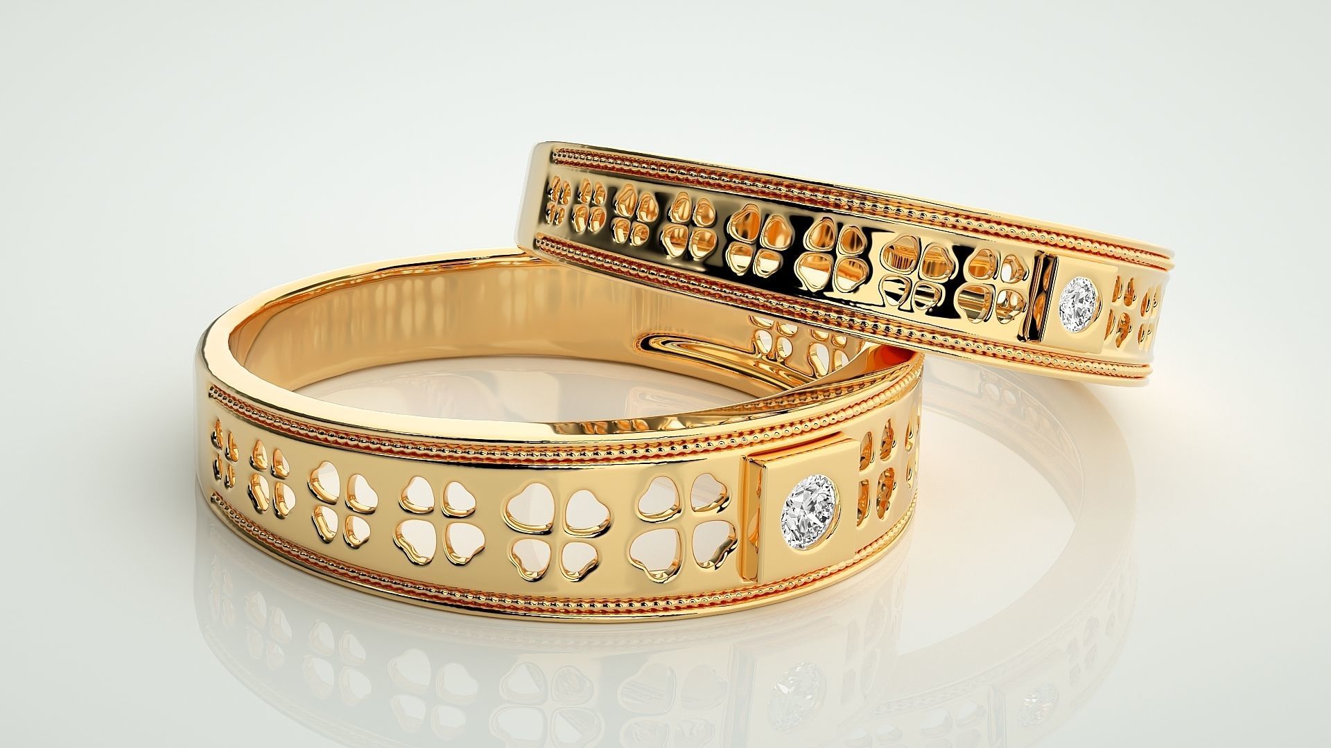 Solitaire Mesh Couple Band Ring 3dm stl render detail 3D print model_9