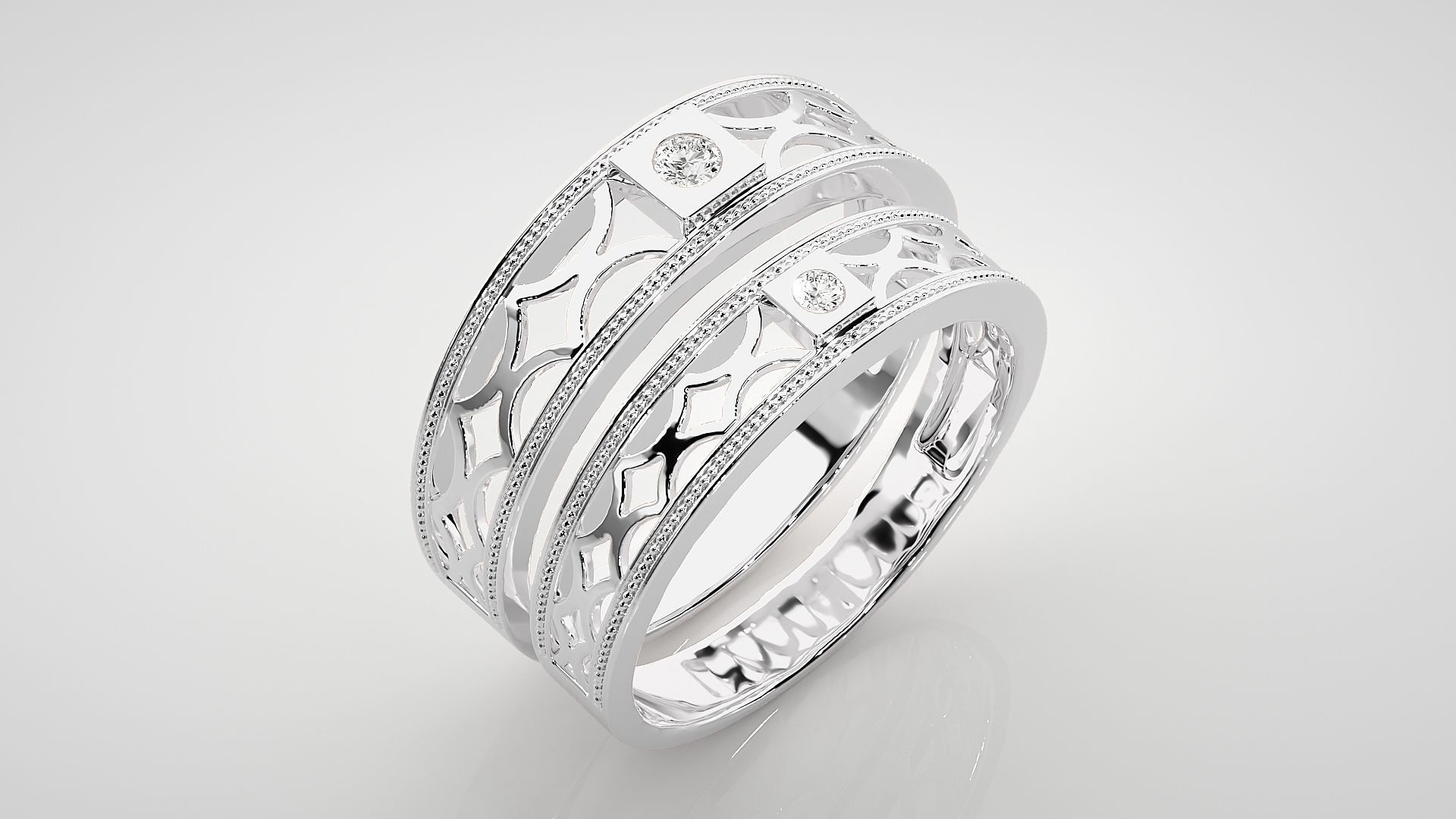 Solitaire Mesh Couple Band Ring 3dm stl render detail 3D print model_7
