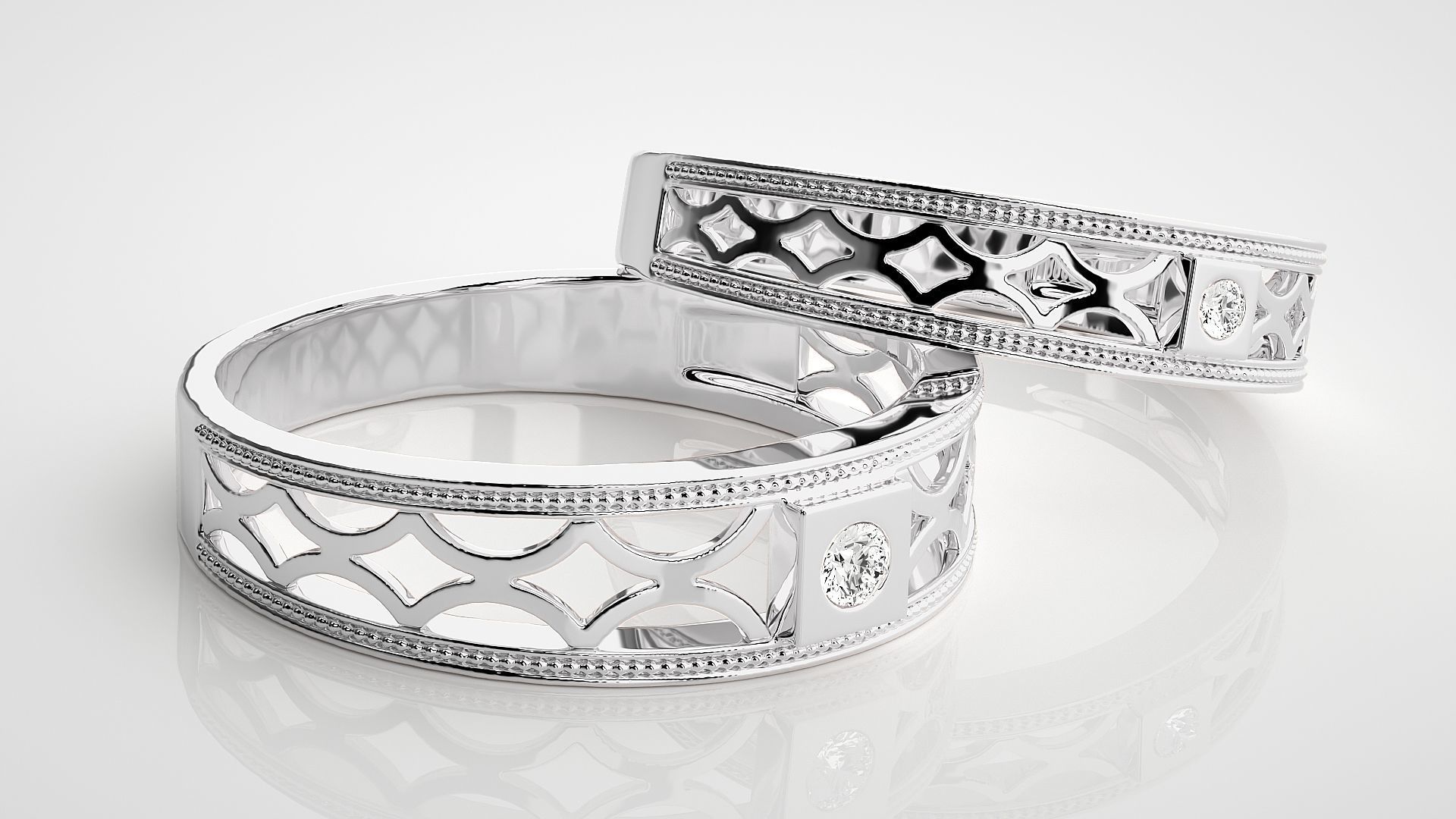 Solitaire Mesh Couple Band Ring 3dm stl render detail 3D print model_5
