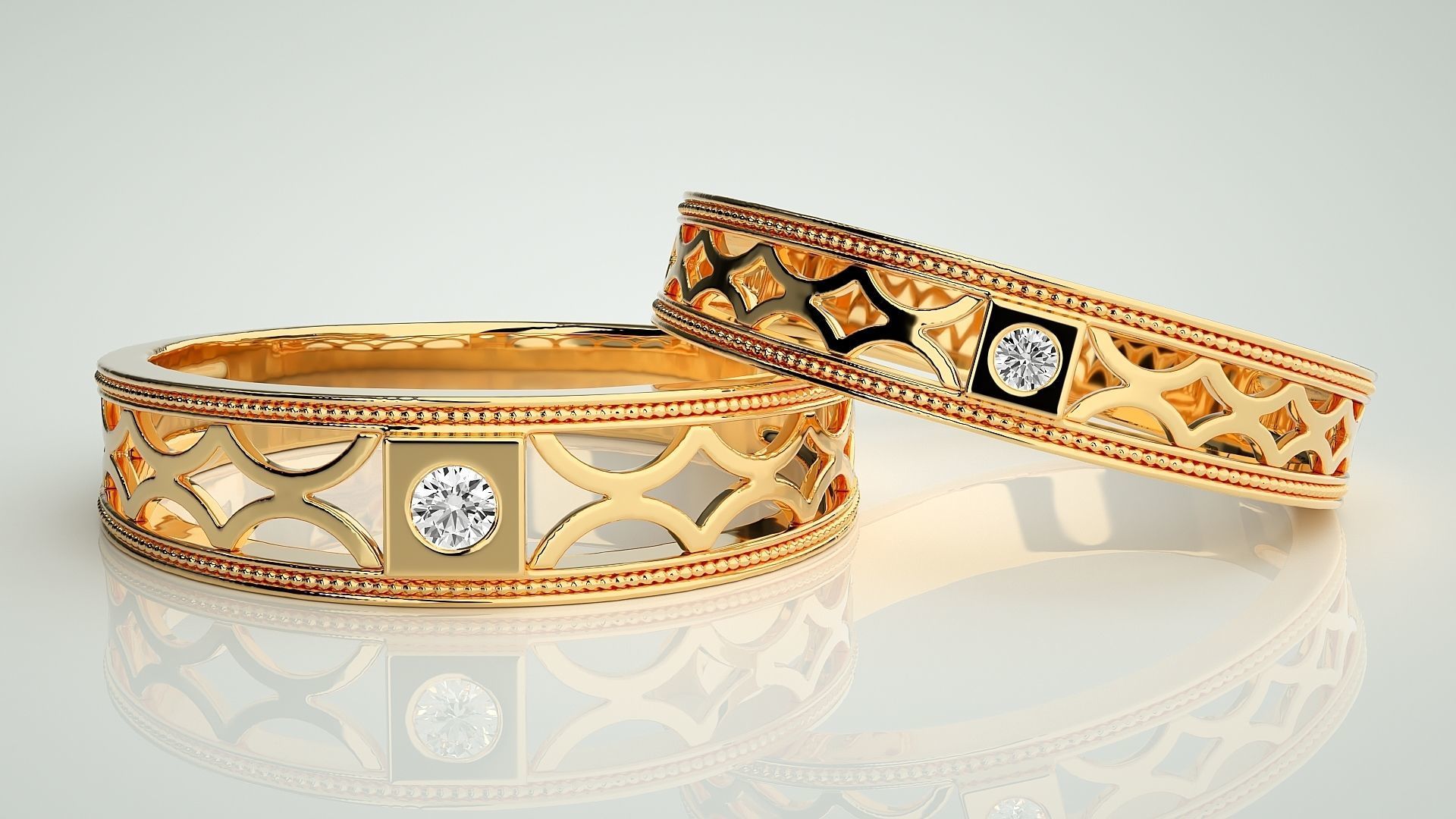 Solitaire Mesh Couple Band Ring 3dm stl render detail 3D print model_8