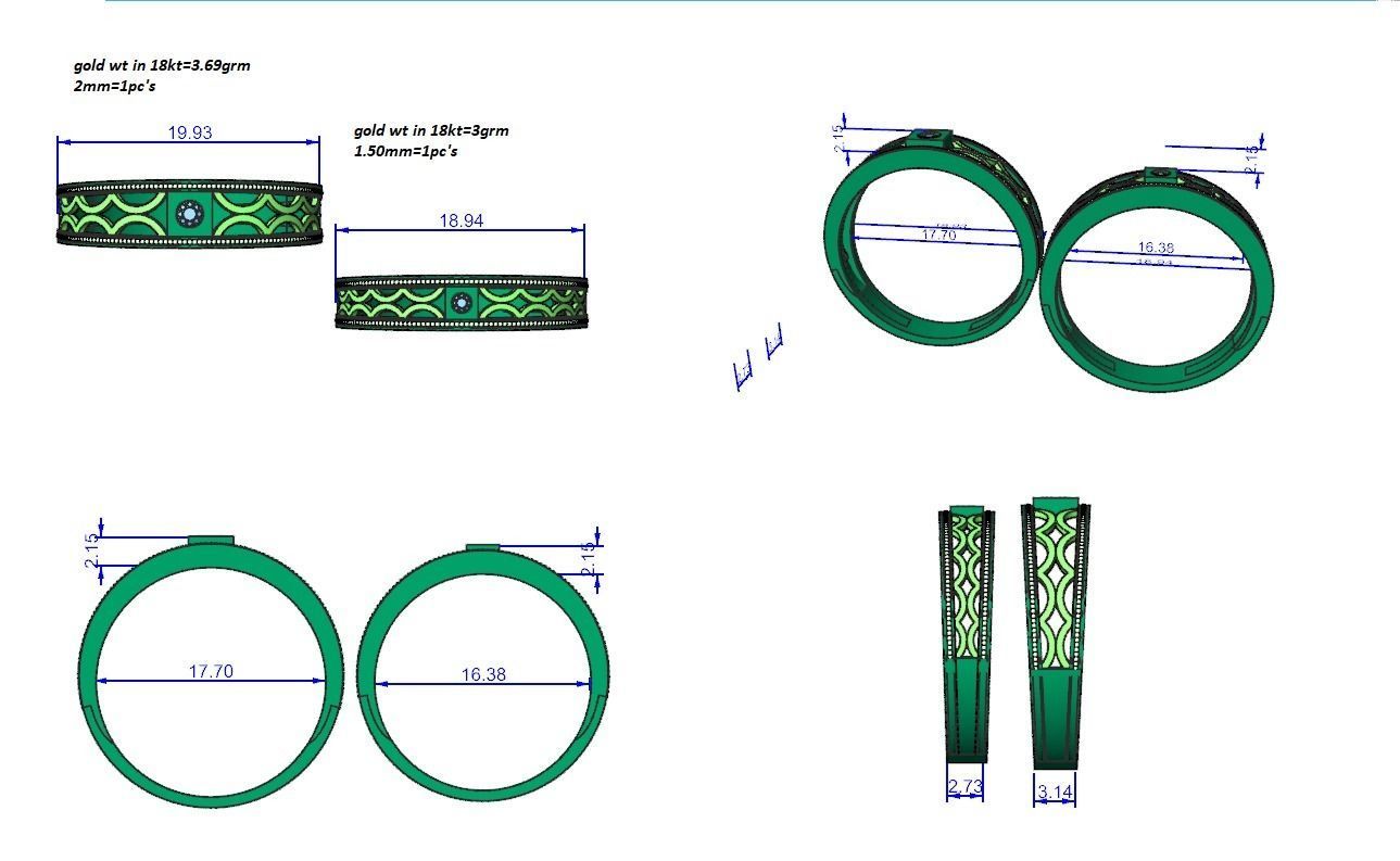 Solitaire Mesh Couple Band Ring 3dm stl render detail 3D print model_12