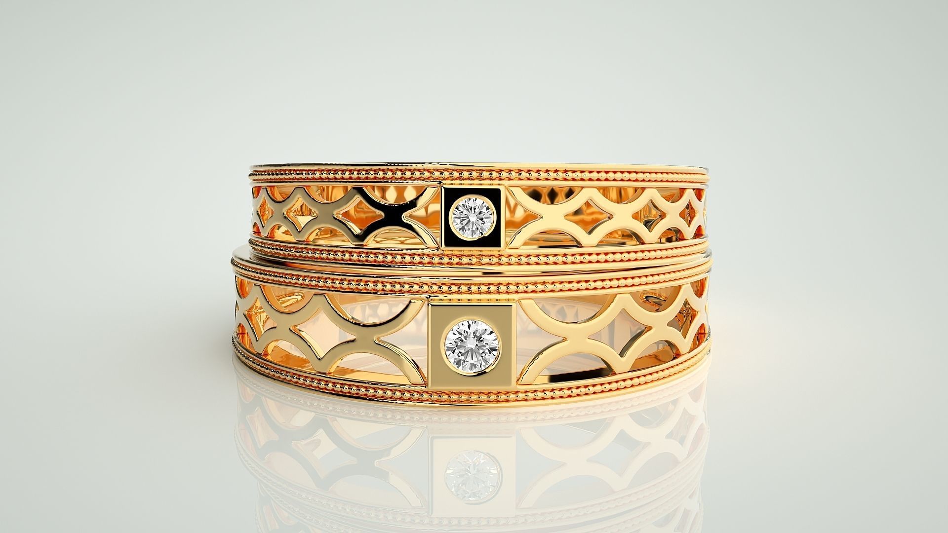 Solitaire Mesh Couple Band Ring 3dm stl render detail 3D print model_10