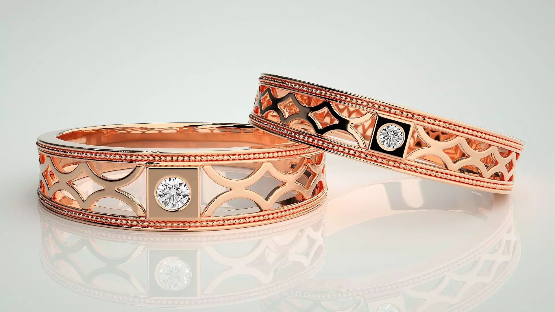 Solitaire Mesh Couple Band Ring 3dm stl render detail 3D print model_0