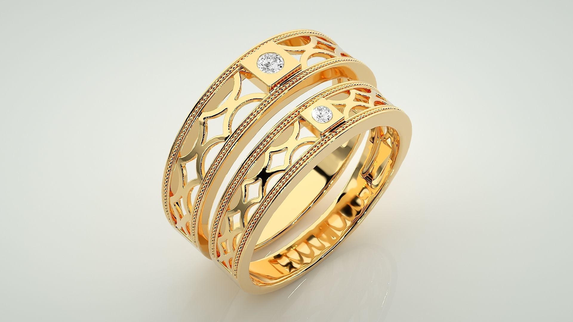 Solitaire Mesh Couple Band Ring 3dm stl render detail 3D print model_11