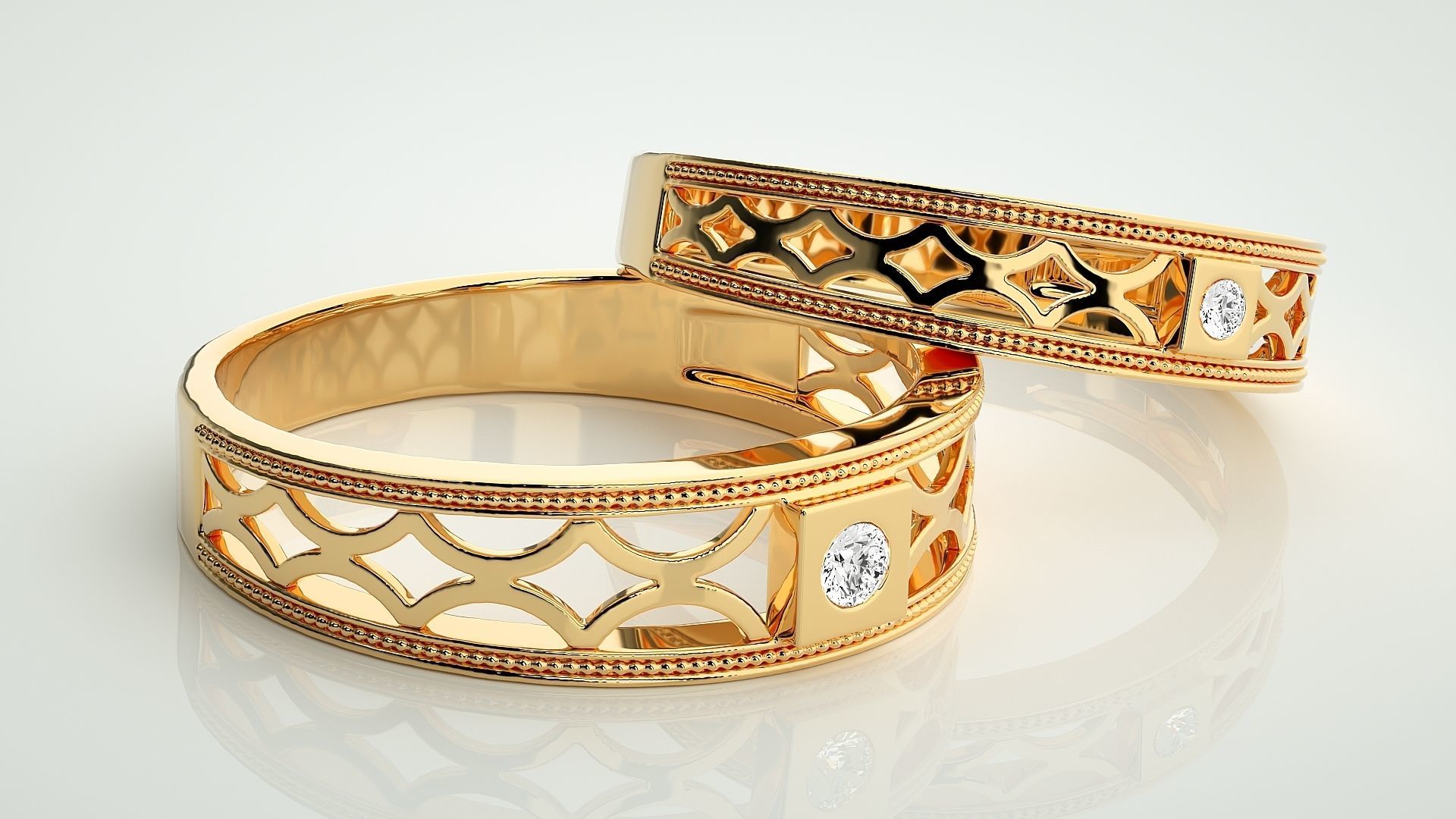 Solitaire Mesh Couple Band Ring 3dm stl render detail 3D print model_9