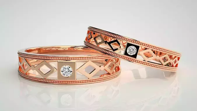 Solitaire Mesh Couple Band Ring 3dm stl render detail