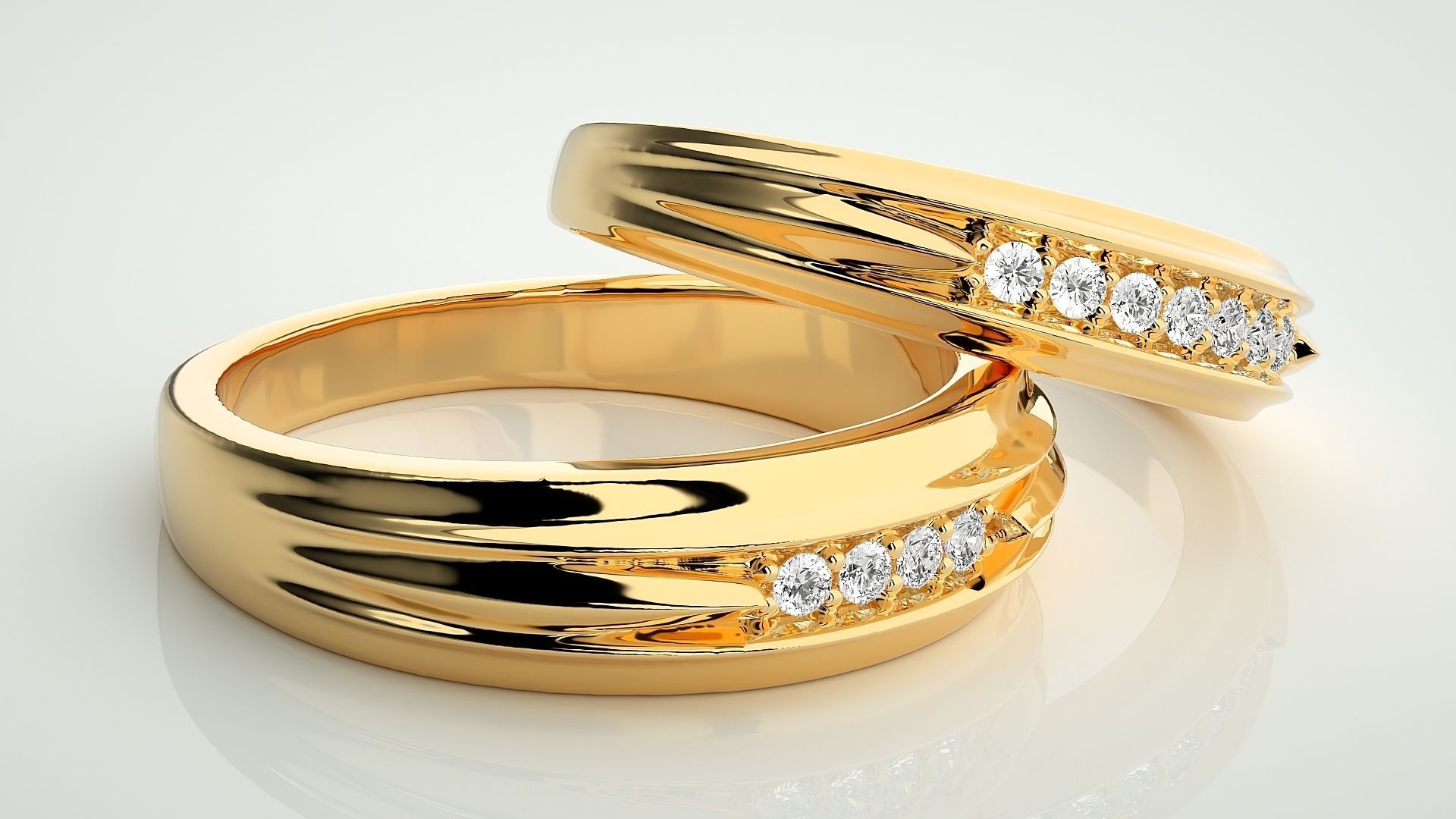 Diamond Couple Band Ring 3dm stl render detail 3D print model_9