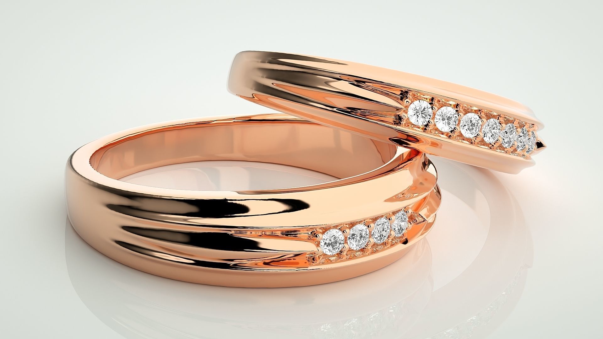 Diamond Couple Band Ring 3dm stl render detail 3D print model_1