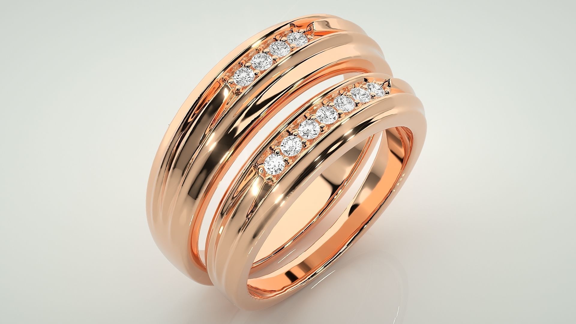 Diamond Couple Band Ring 3dm stl render detail 3D print model_3