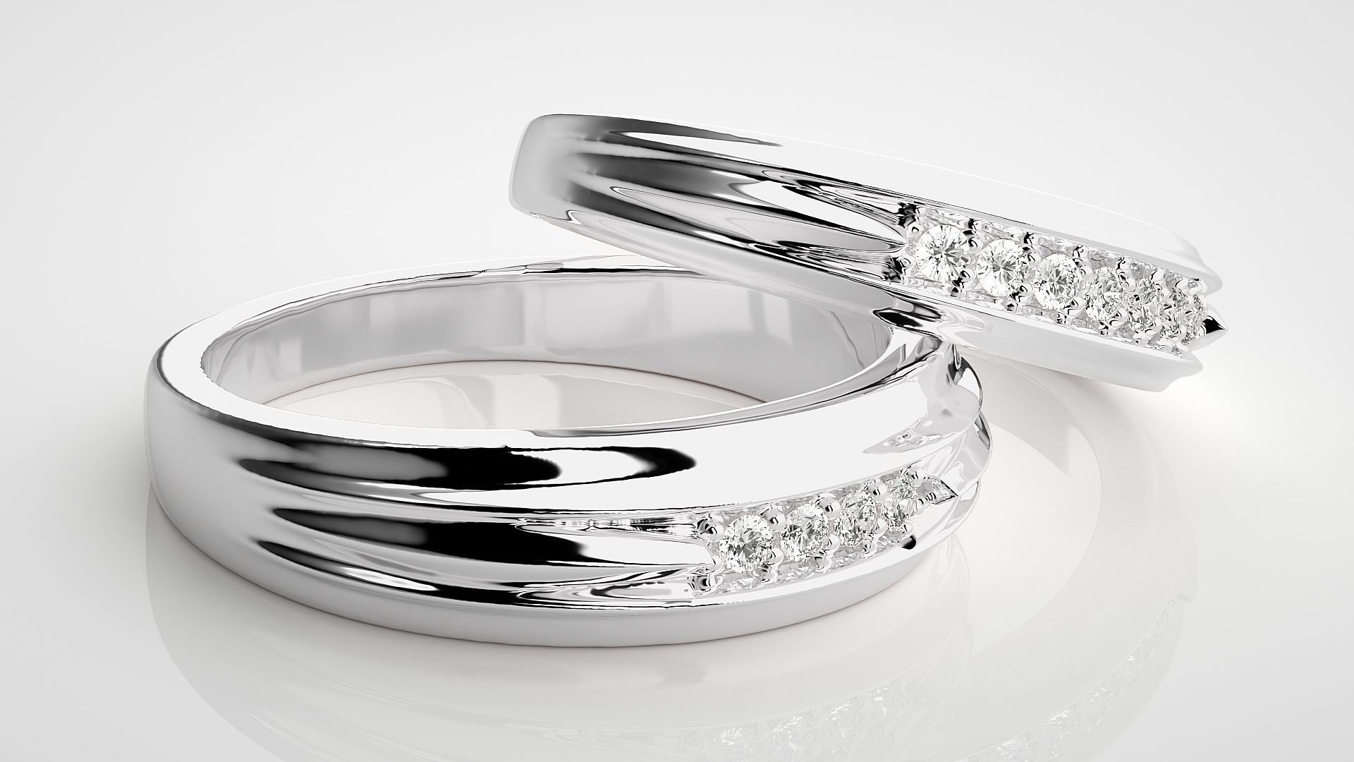 Diamond Couple Band Ring 3dm stl render detail 3D print model_5