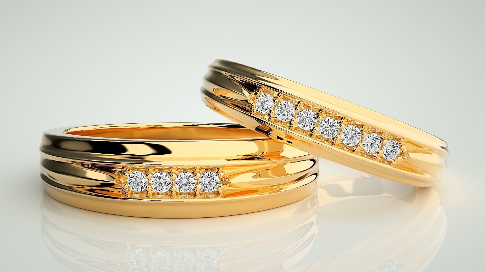 Diamond Couple Band Ring 3dm stl render detail 3D print model_8