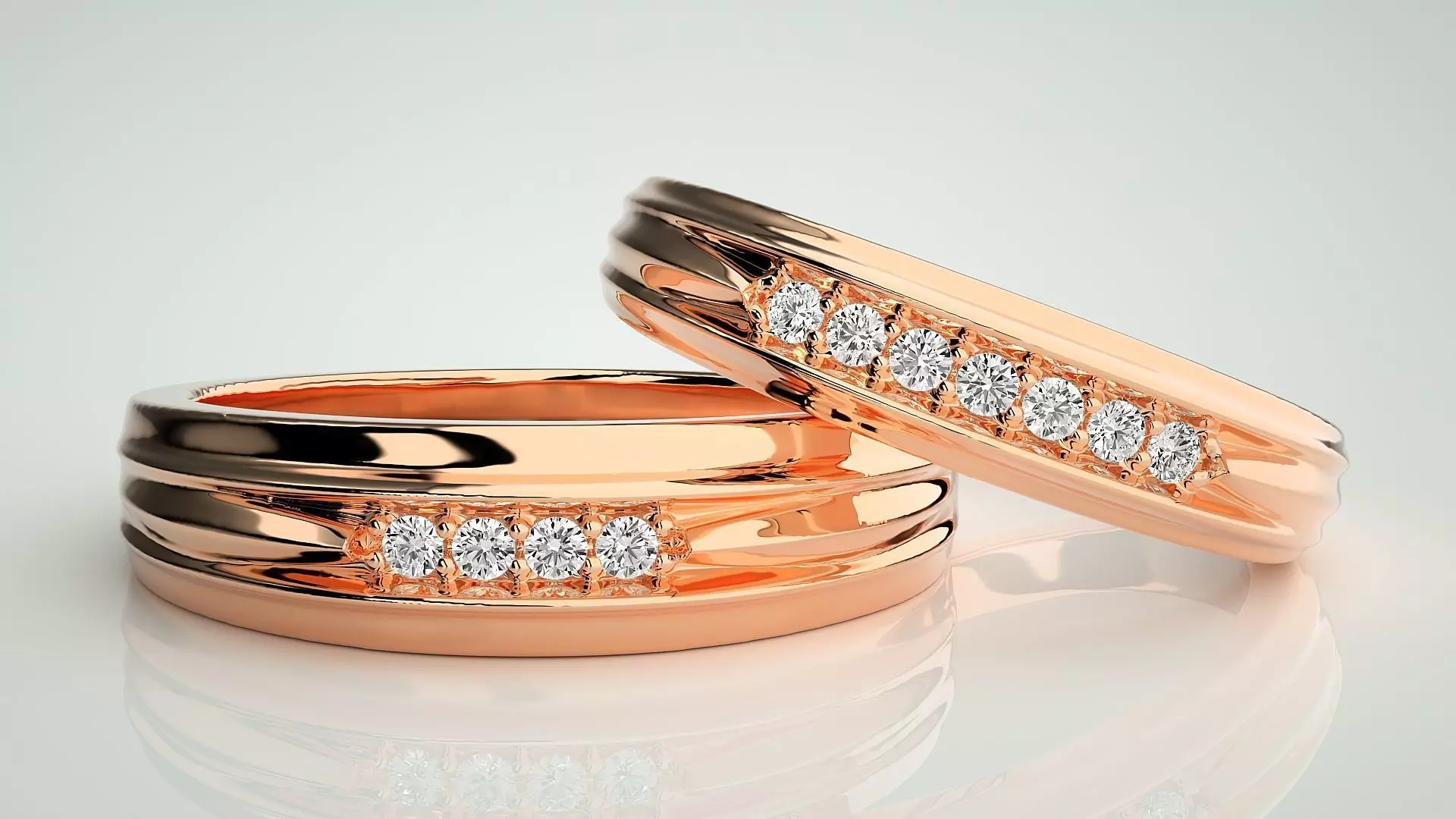 Diamond Couple Band Ring 3dm stl render detail 3D print model_0