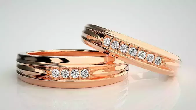 Diamond Couple Band Ring 3dm stl render detail 3D print model