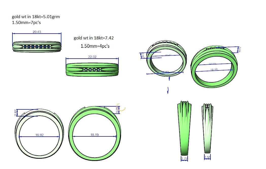Diamond Couple Band Ring 3dm stl render detail 3D print model_12