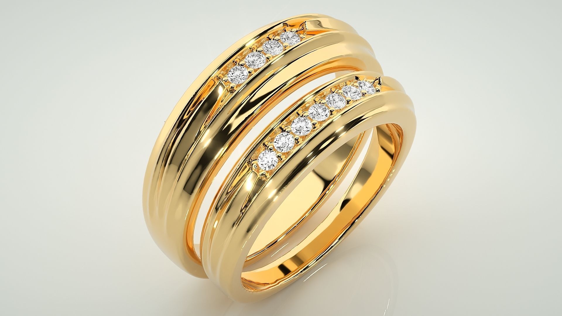 Diamond Couple Band Ring 3dm stl render detail 3D print model_11