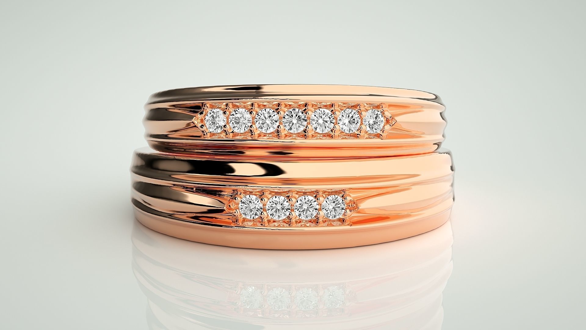Diamond Couple Band Ring 3dm stl render detail 3D print model_2
