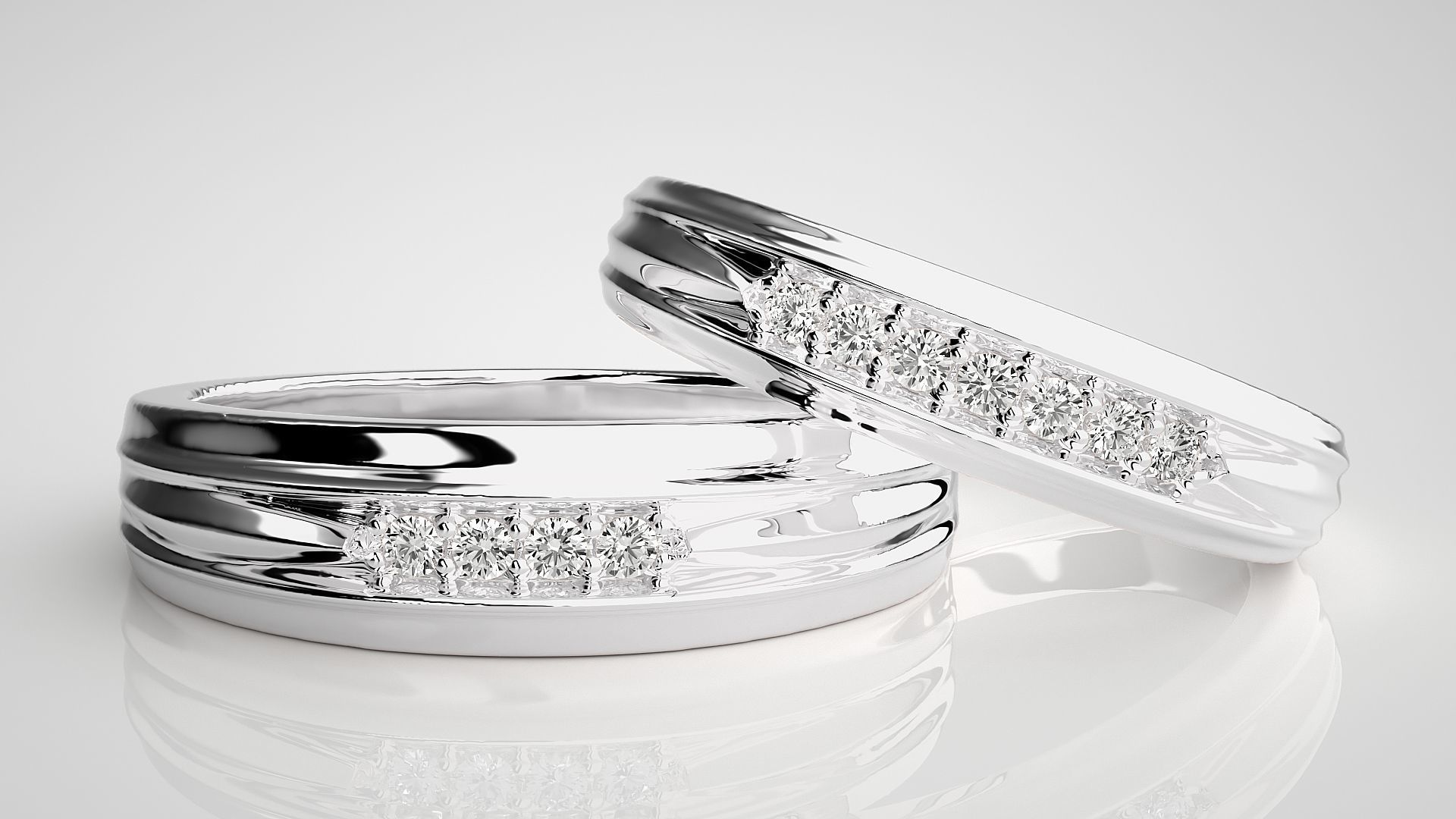 Diamond Couple Band Ring 3dm stl render detail 3D print model_4