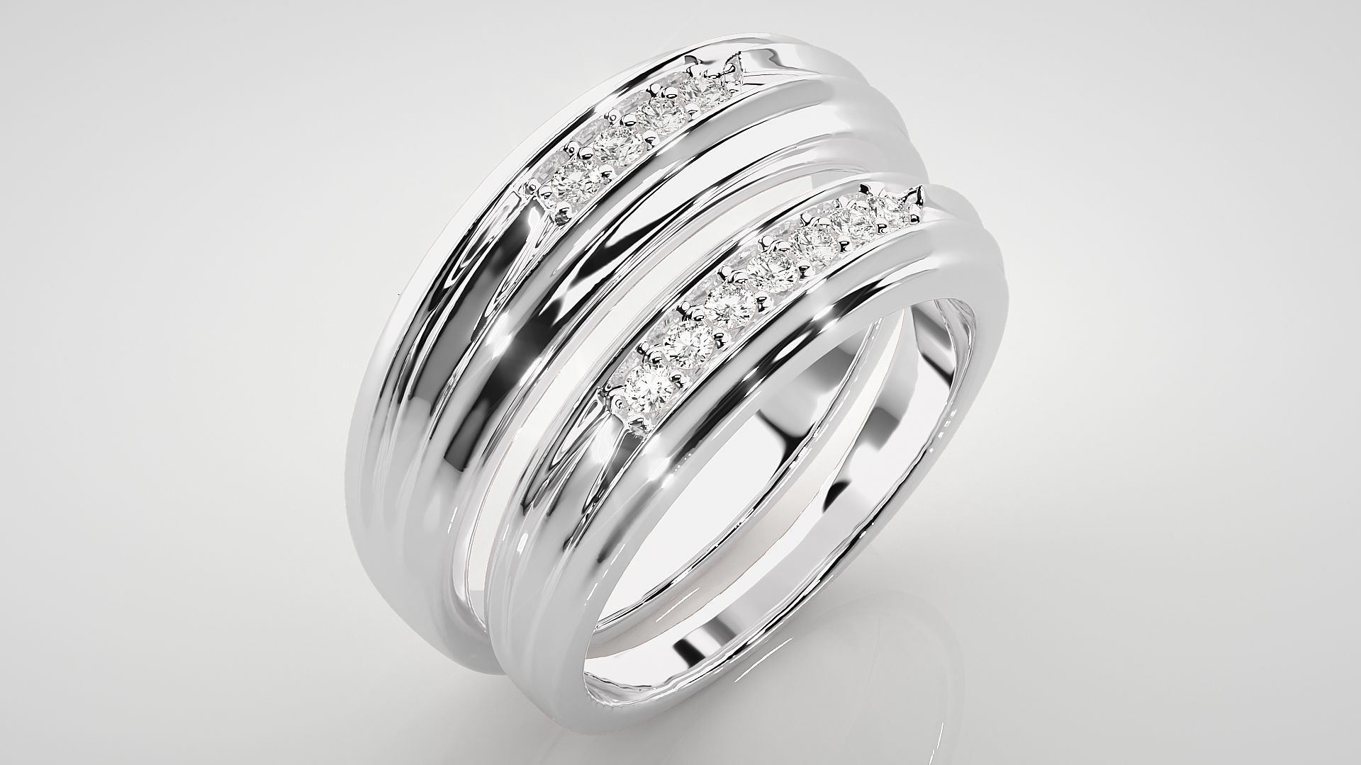 Diamond Couple Band Ring 3dm stl render detail 3D print model_7