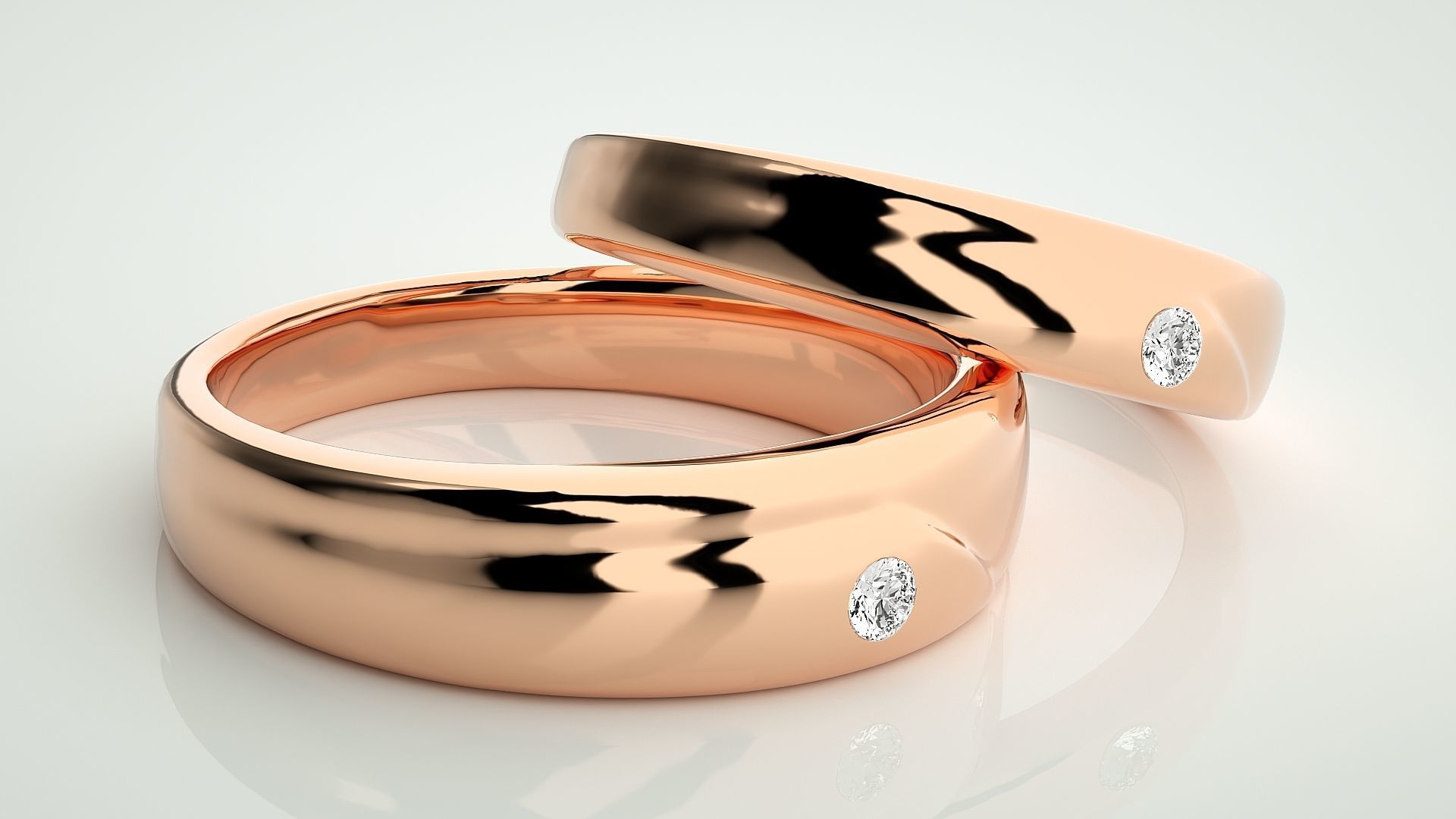 Solitaire Couple Band Ring 3dm stl render detail 3D print model_1