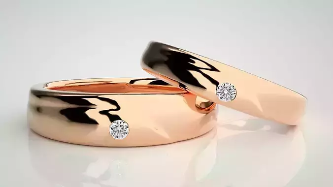 Solitaire Couple Band Ring 3dm stl render detail