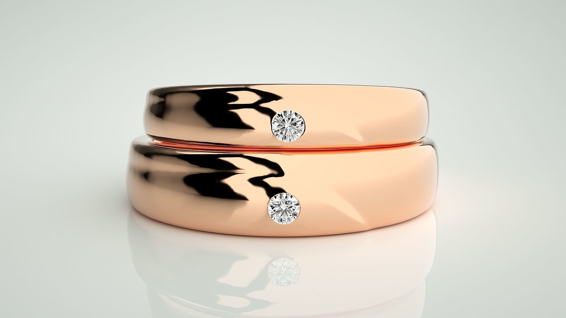 Solitaire Couple Band Ring 3dm stl render detail 3D print model_2