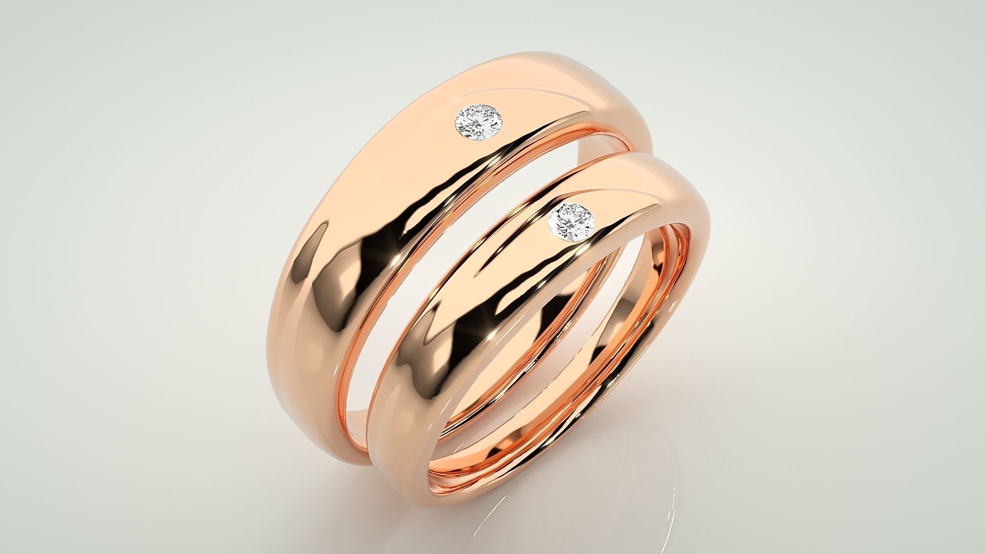 Solitaire Couple Band Ring 3dm stl render detail 3D print model_3