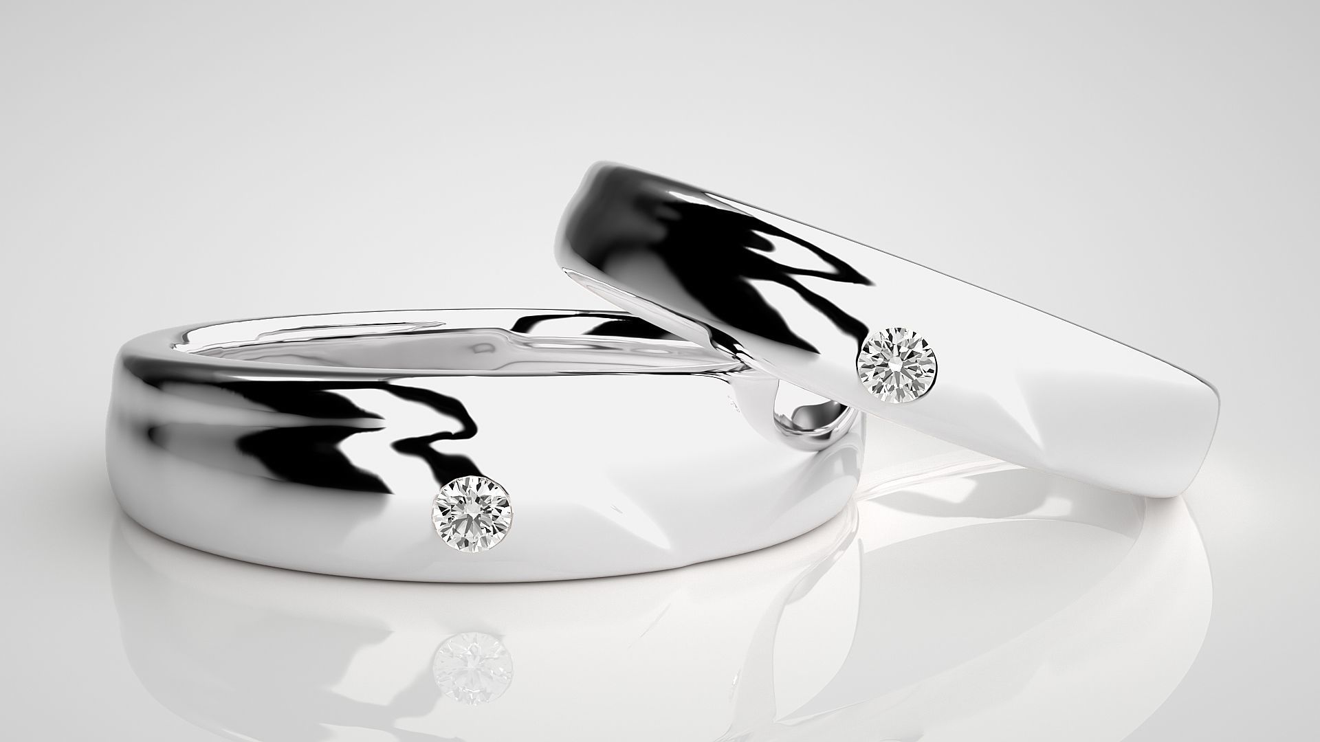 Solitaire Couple Band Ring 3dm stl render detail 3D print model_4