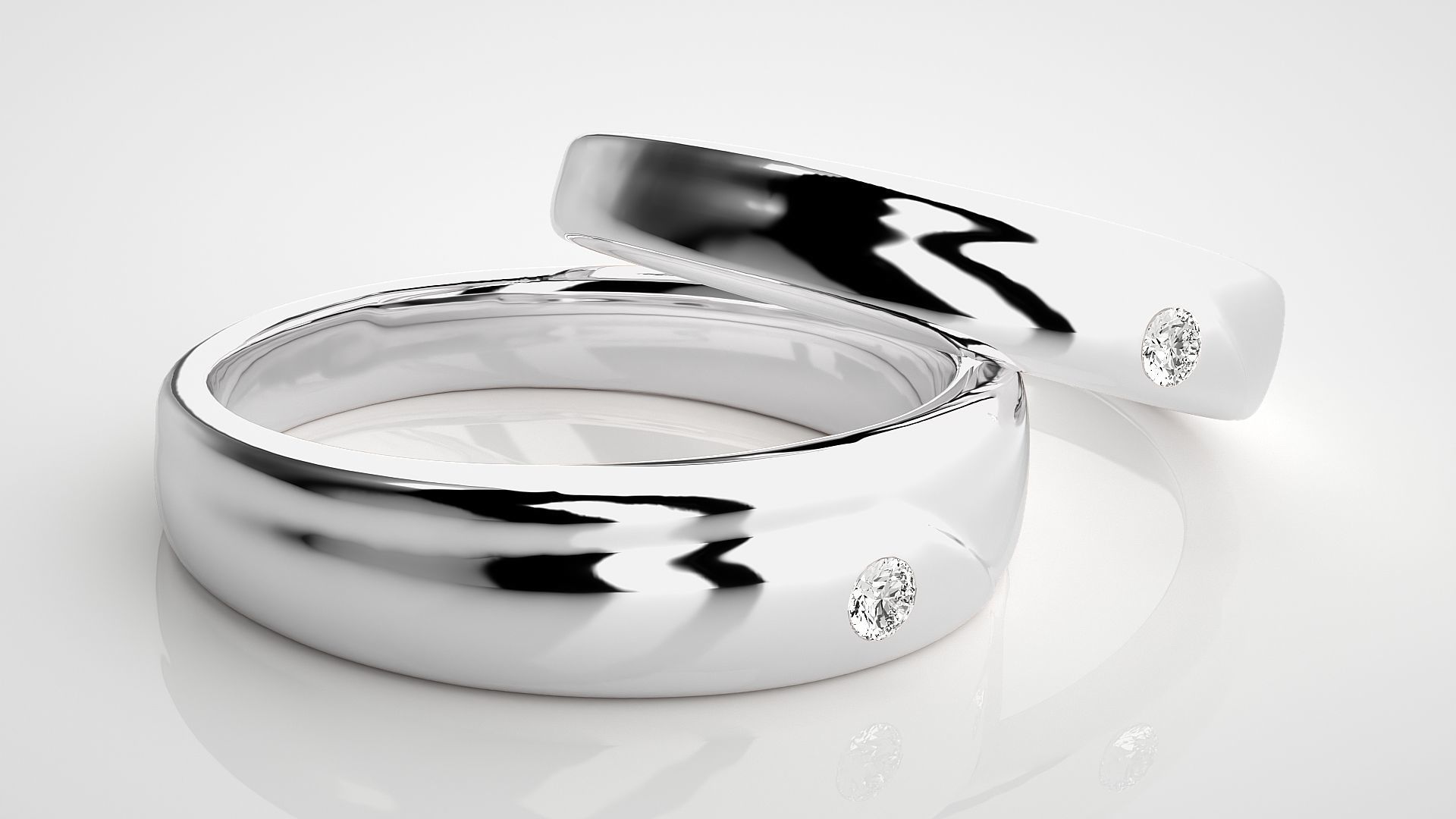 Solitaire Couple Band Ring 3dm stl render detail 3D print model_5