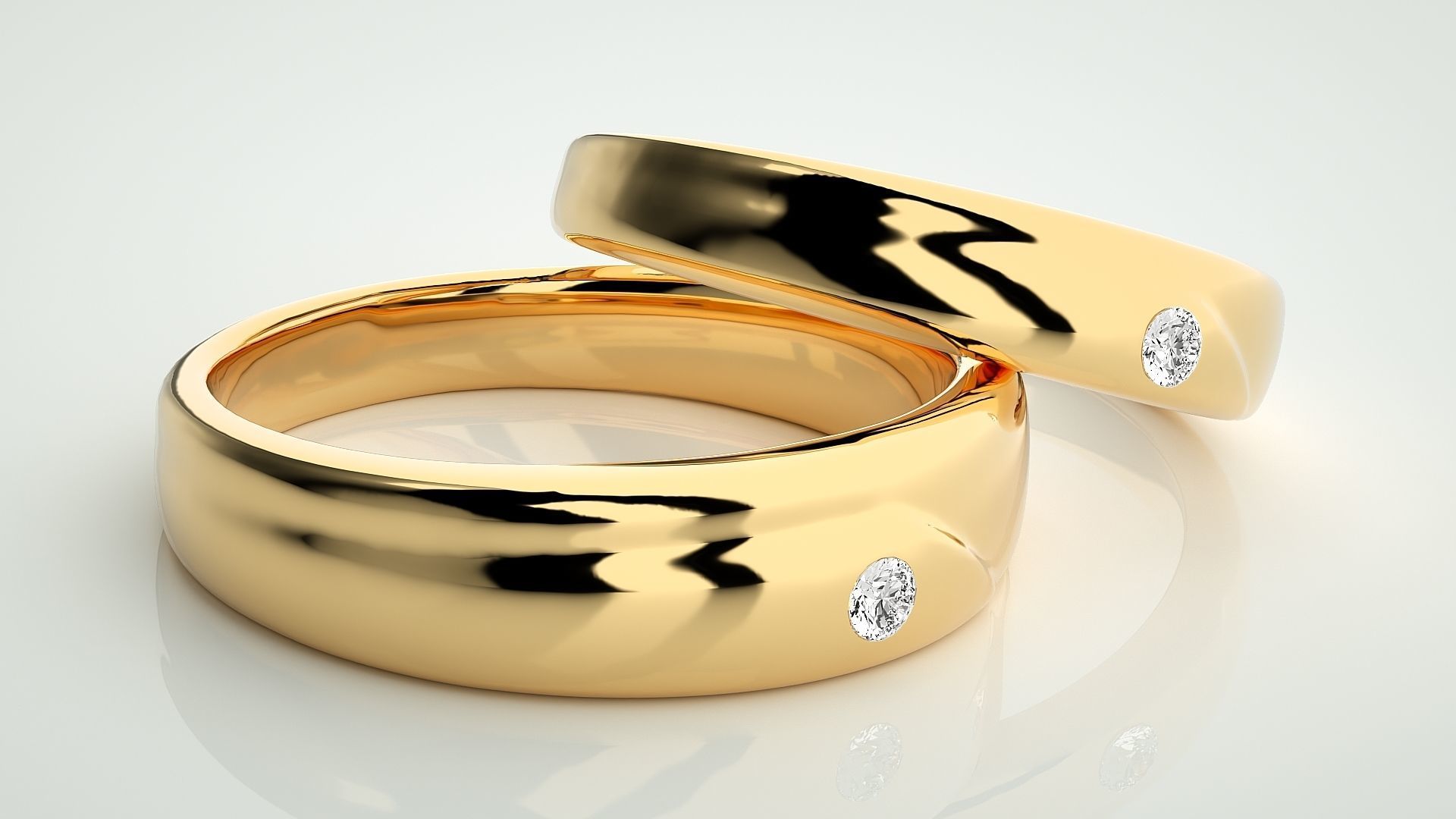 Solitaire Couple Band Ring 3dm stl render detail 3D print model_9