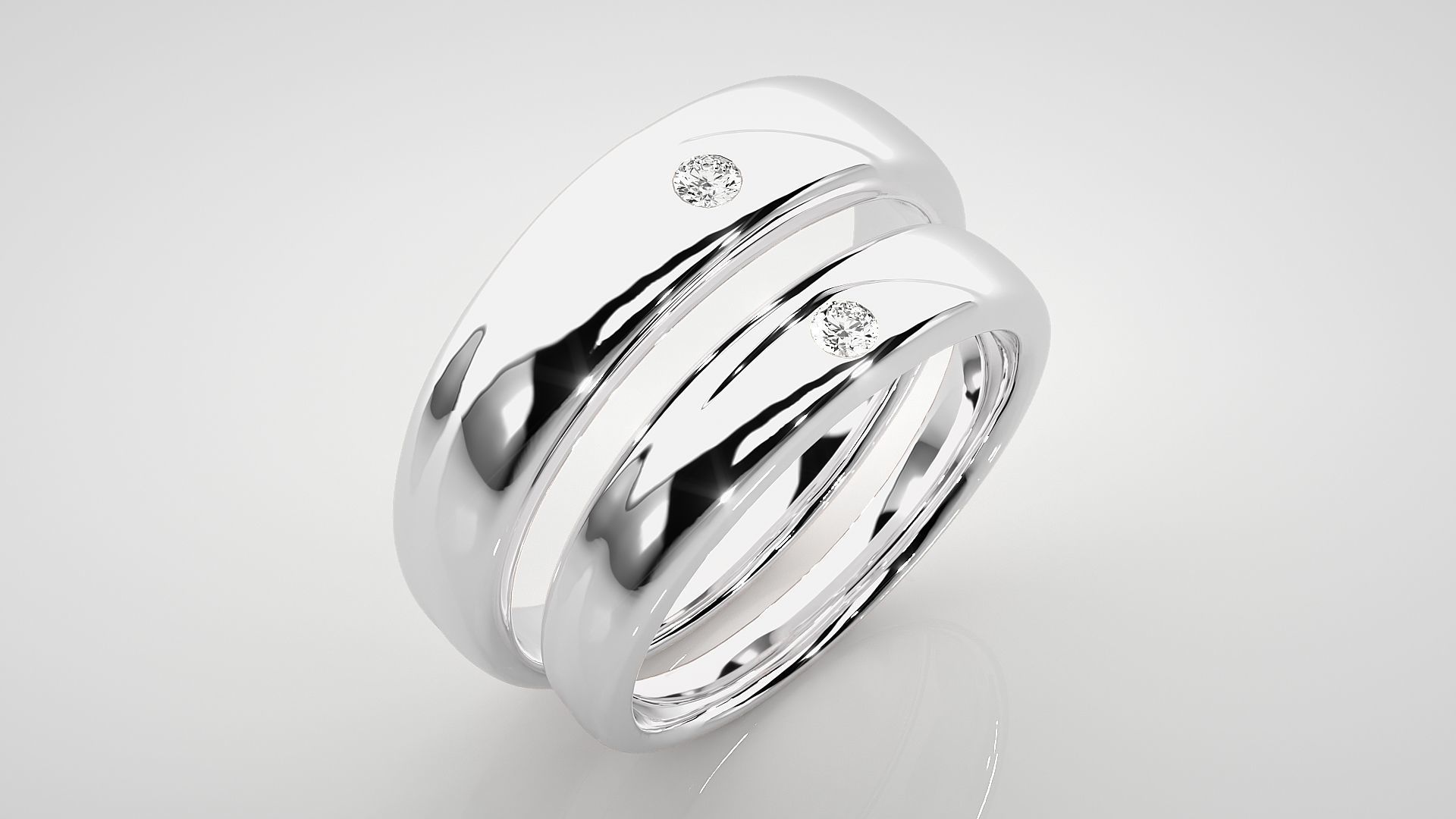 Solitaire Couple Band Ring 3dm stl render detail 3D print model_7