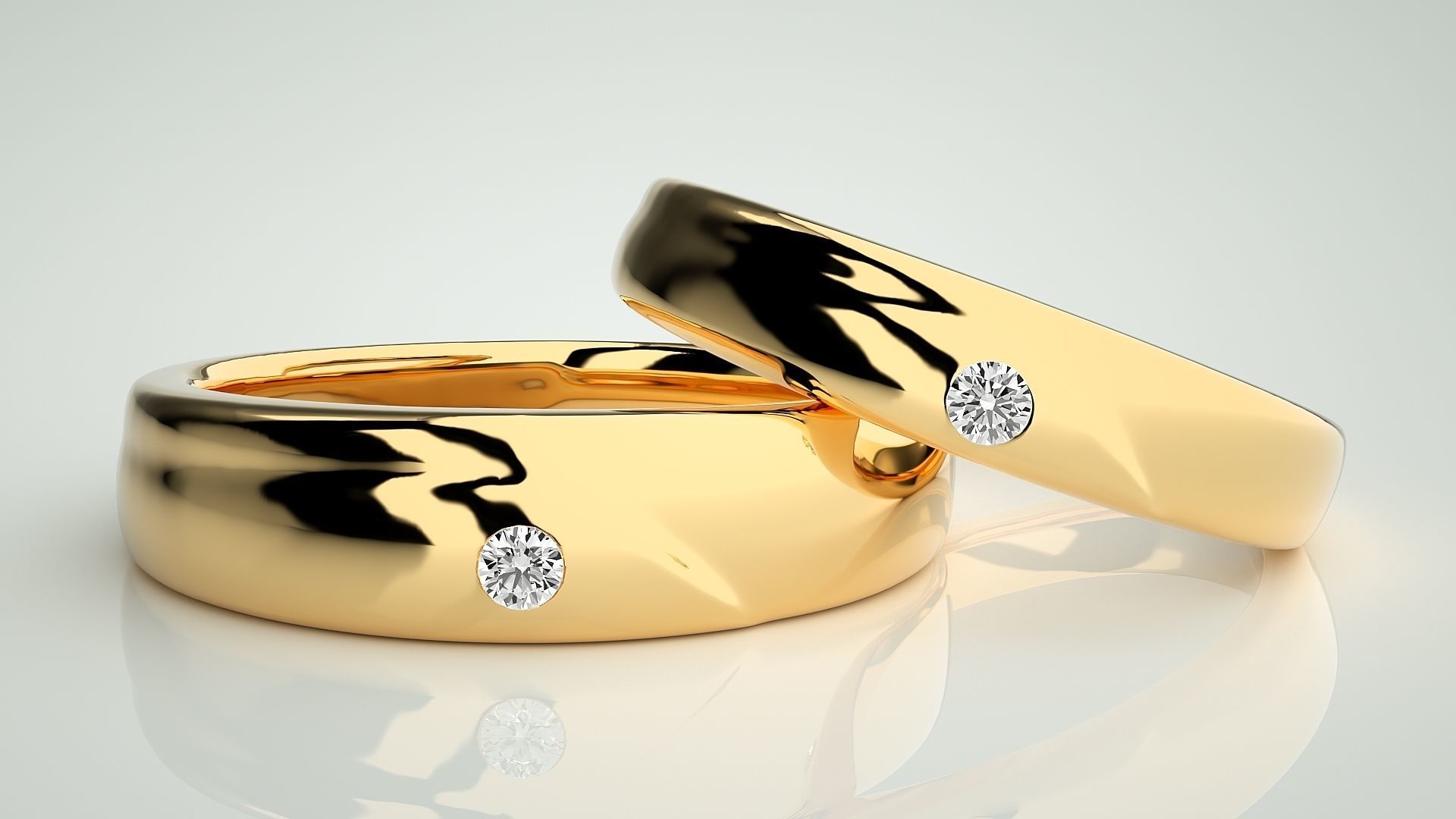 Solitaire Couple Band Ring 3dm stl render detail 3D print model_8