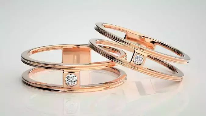 Solitaire Couple Band Ring 3dm stl render detail