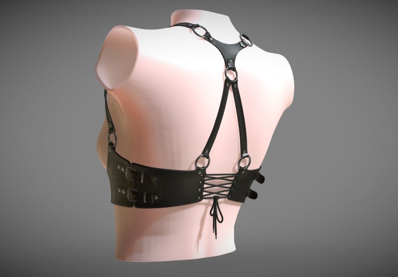 Black Leather Top Body Breast Belt Portupeya Harness Low-poly 3D model_22