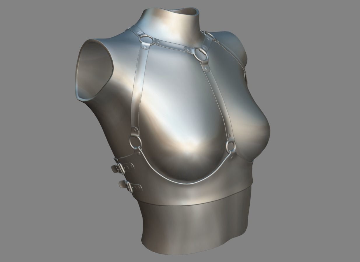 Black Leather Top Body Breast Belt Portupeya Harness Low-poly 3D model_20