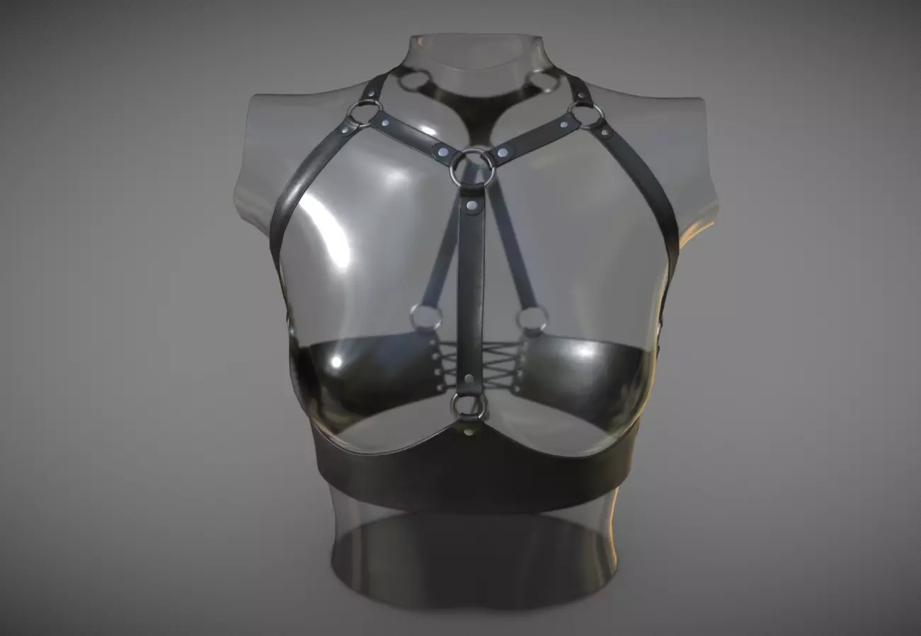 Black Leather Top Body Breast Belt Portupeya Harness Low-poly 3D model_0