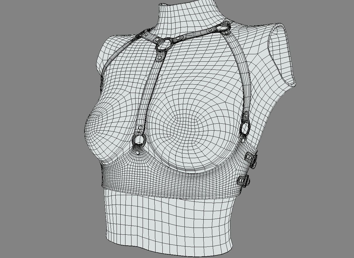 Black Leather Top Body Breast Belt Portupeya Harness Low-poly 3D model_14