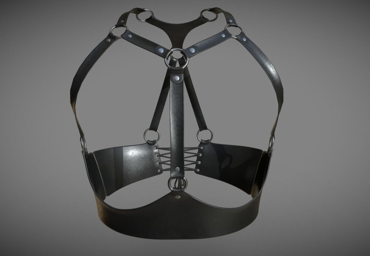 Black Leather Top Body Breast Belt Portupeya Harness Low-poly 3D model_10